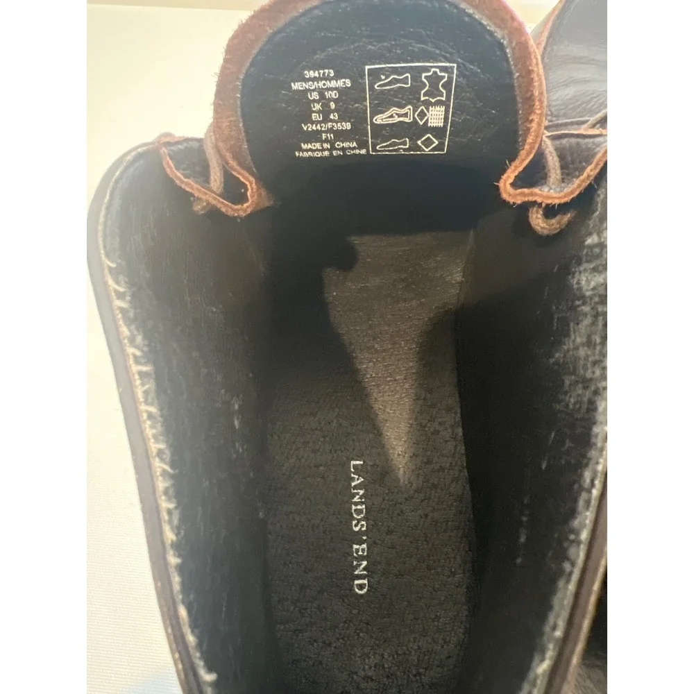 Lands End Chukka Boots Mens Brown Size 10 Pebble Leather Lace Up Business Casual